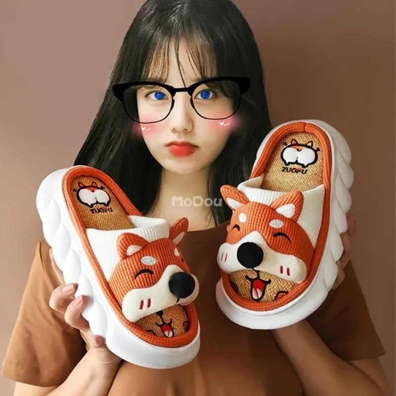ZUOFU Trendy Designer Slippers Cute Cartoon Lovely Animals Bedroom Cotton Home Shoes Indoor Thick Sole Couples Men Women