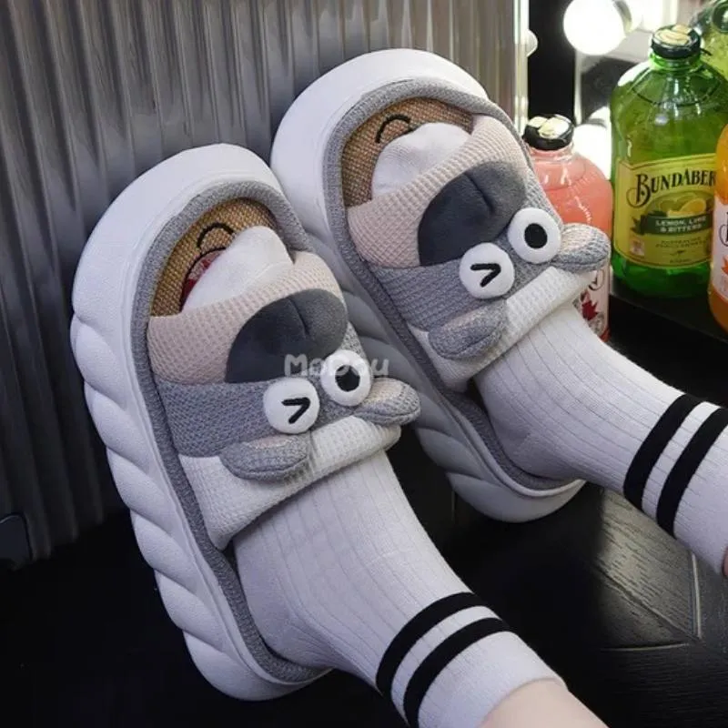 ZUOFU Trendy Designer Slippers Cute Cartoon Lovely Animals Bedroom Cotton Home Shoes Indoor Thick Sole Couples Men Women