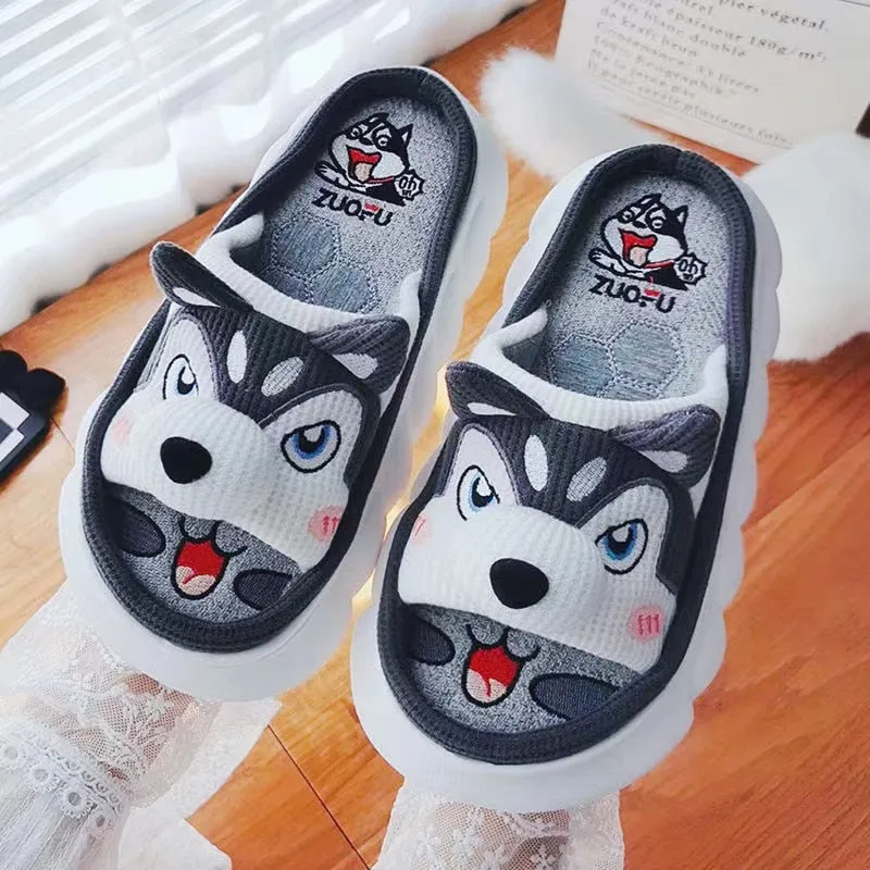ZUOFU Trendy Designer Slippers Cute Cartoon Lovely Animals Bedroom Cotton Home Shoes Indoor Thick Sole Couples Men Women